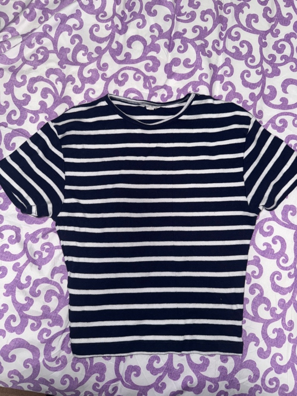 Navy & White Striped Cropped Tee